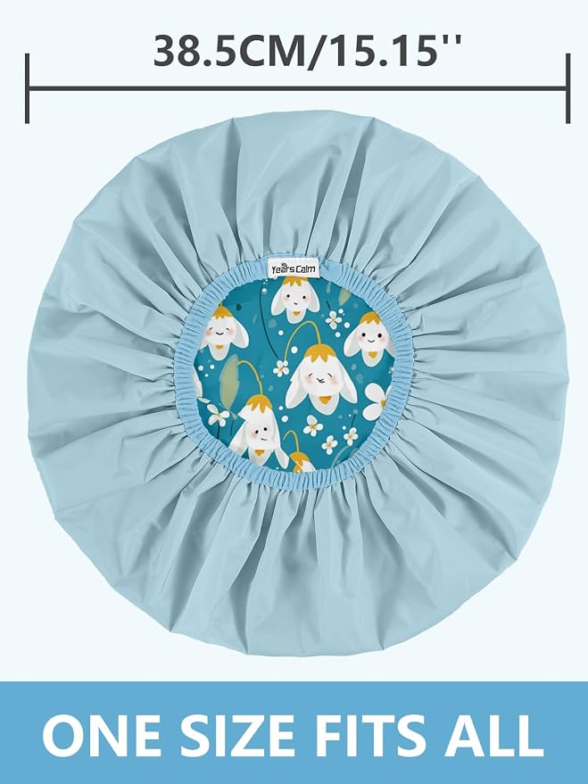 Years Calm Shower Caps For Women Reusable Waterproof，Pattern And Solid Color - Image 5