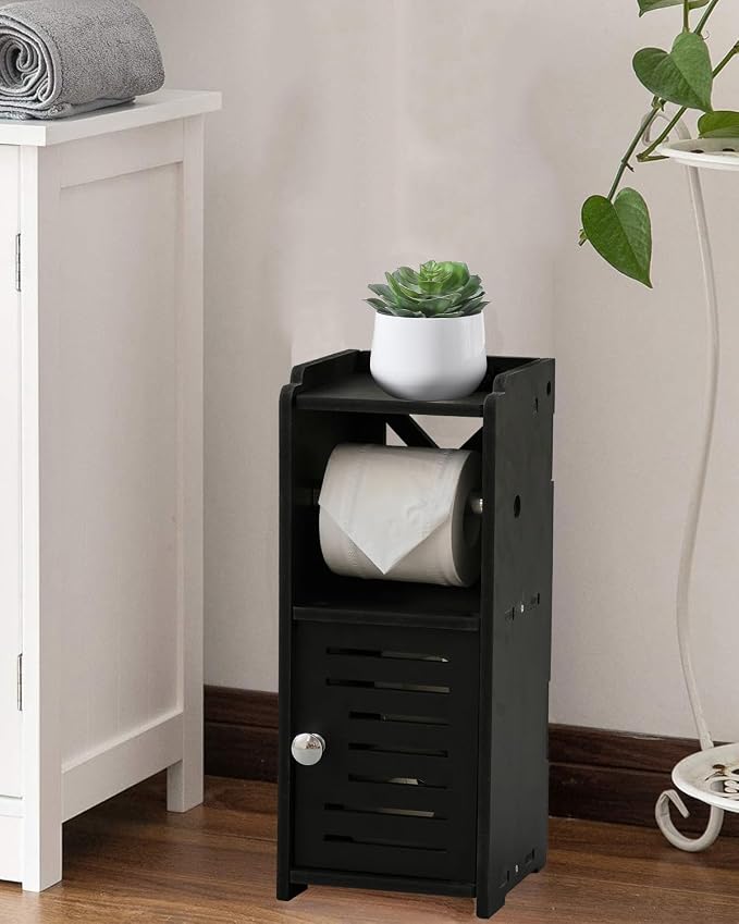 AOJEZOR Toilet Paper Holder Stand: PVC Freestanding Bathroom Cabinet Storage - Image 4