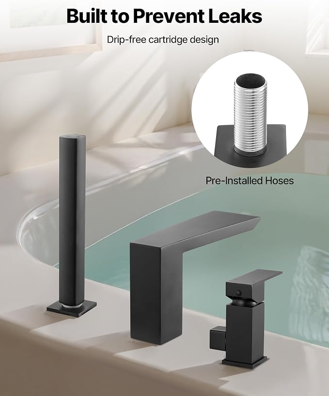 VEVOR Roman Tub Faucet, 3 Hole Waterfall Bathtub Faucet, Roman Bathtub Faucets - Image 5