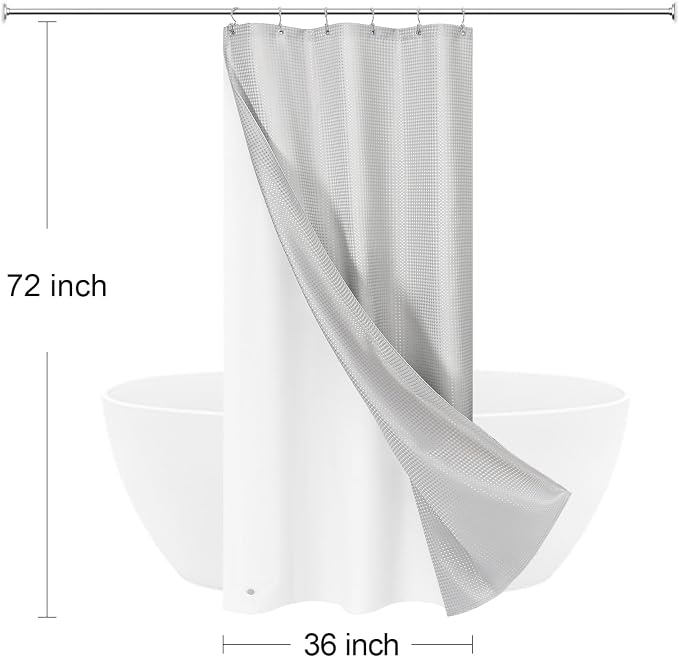 3 in 1 Stall Half Size Light Grey Shower Curtain Set-36 W x 72 H, Modern Waffle - Image 8
