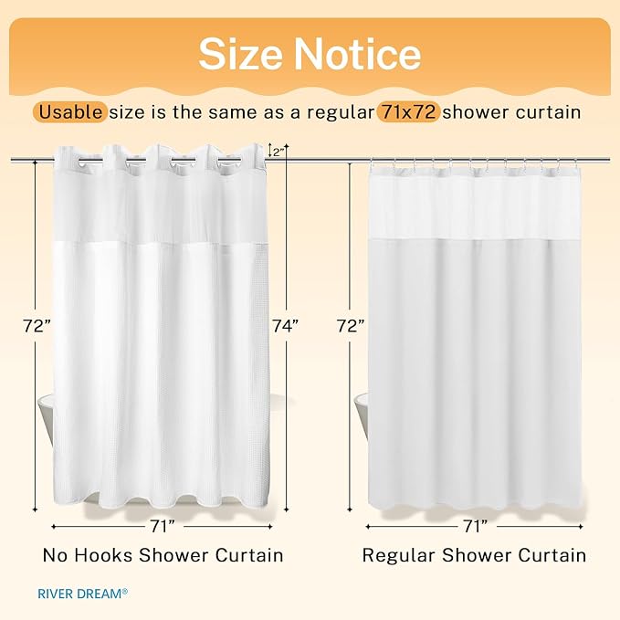 River Dream Heavyweight No Hooks Required Dotted Waffle Weave Shower Curtain - - Image 6