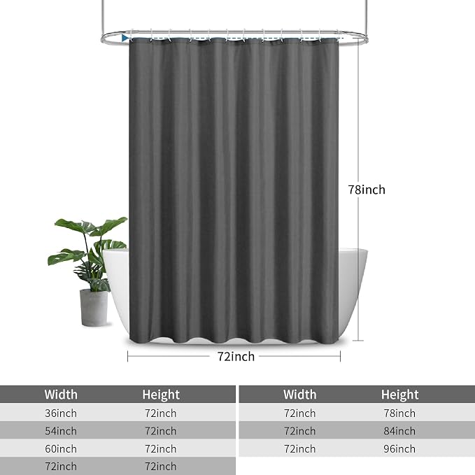 2-in-1 Waterproof Long Fabric Shower Curtain or Liner, Linen Textured, 78 Inch - Image 3