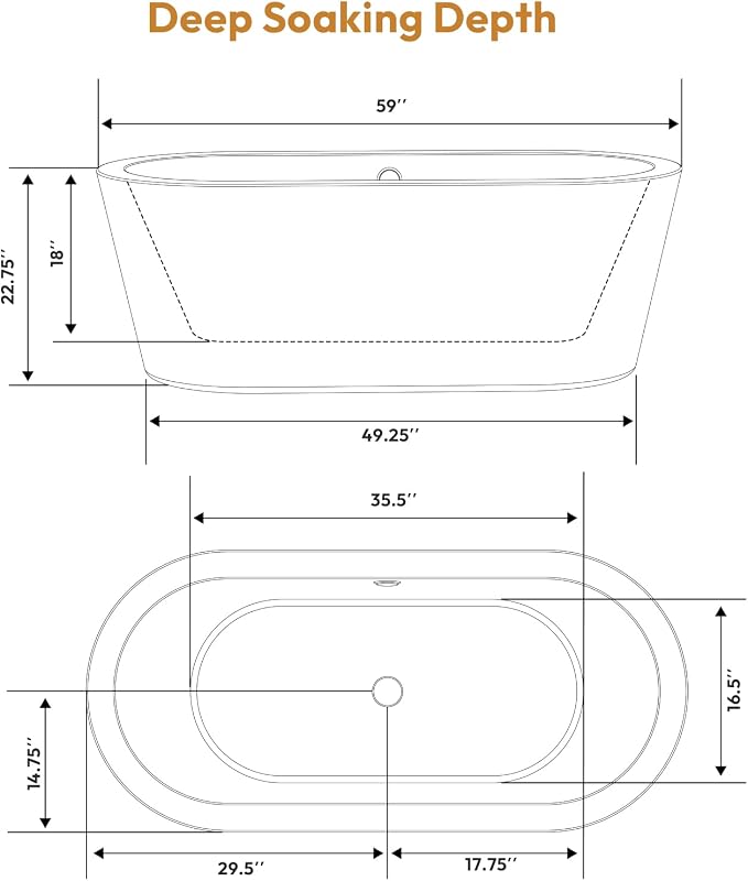 Empava 59"Freestanding Bathtub, Luxury Acrylic Soaking Tub - Image 7