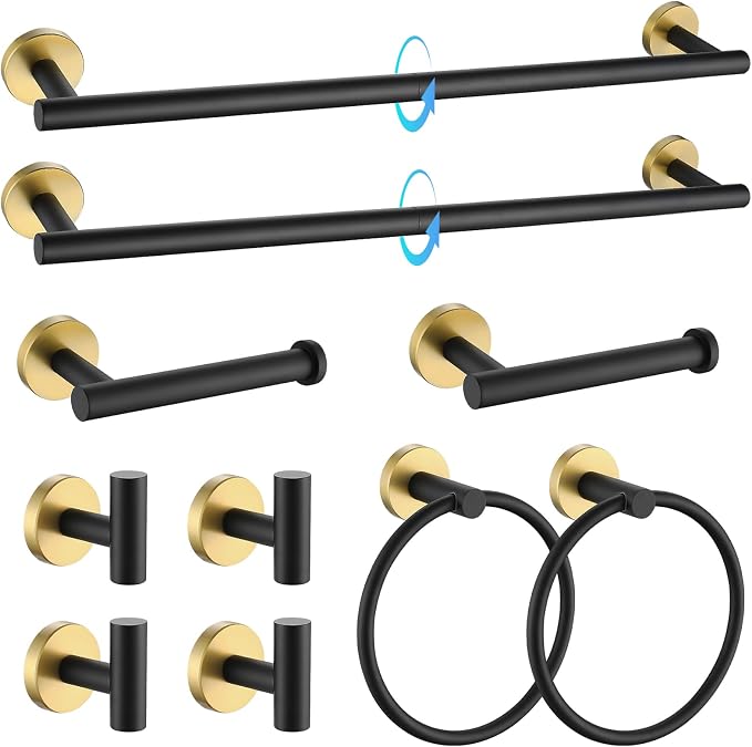TQKAG Black and Gold Bathroom Hardware Accessories Set 10-Pieces, Premium by TQKAG