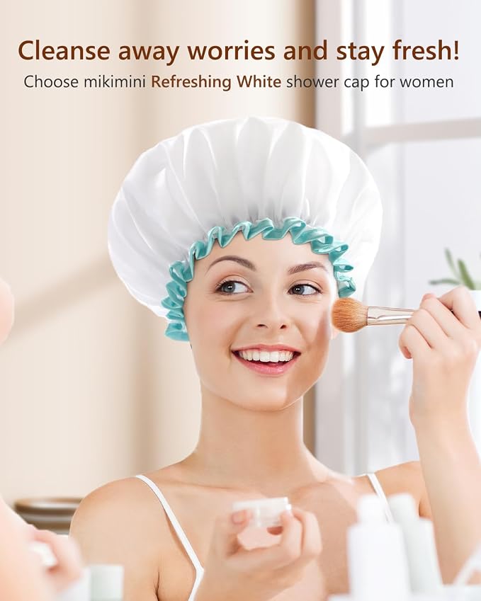 mikimini White Shower Cap for Long Hair 1 Pack, 12 inch large size, Waterproof - Image 8