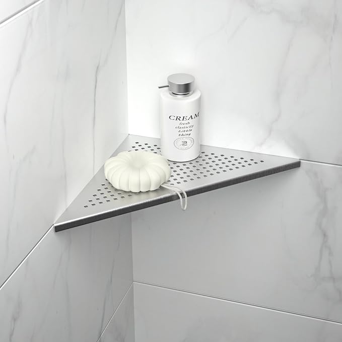 Corner Shower Shelf, 304 Stainless Steel 12" Brushed Recessed Bathroom Shelf by Bernkot