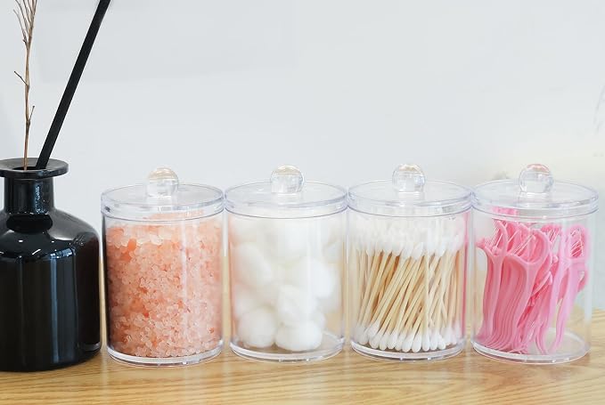 4 Pack Acrylic Qtip Holder Dispenser, Bathroom Canisters Apothecary Jar Set - Image 6