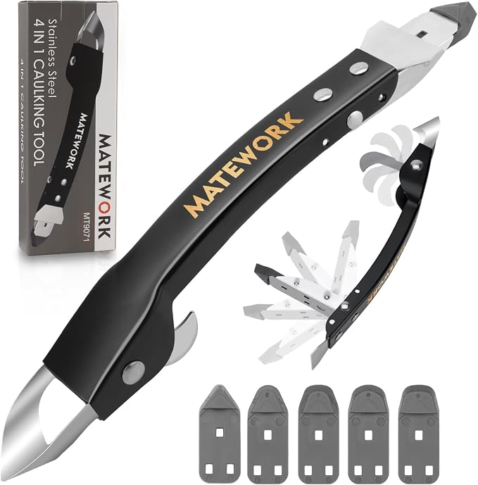 Caulking Tool Kit, Stainless Steel Caulk Remover Tool, 4 in 1 Grout Removal Tool by MATEWORK