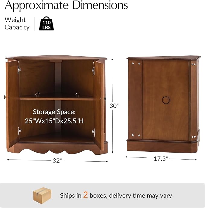 HULALA HOME Traditional Corner Triangle Cabinet, Freestanding Narrow Storage - Image 2