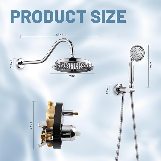 Antique Shower Head Faucet Set, Chrome Vintage Wall Mount Shower Faucets Combo - Image 7