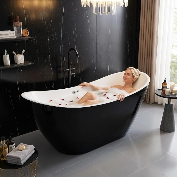 67" Freestanding Acrylic Bathtub, Deep Soaking Tub - Image 4