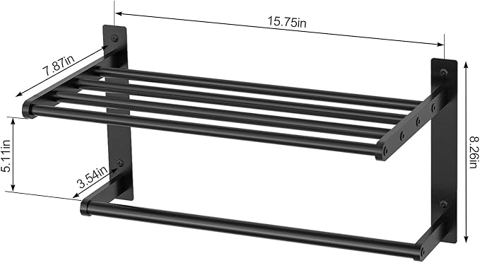 Bathroom Shelf with Towel Bar, Rustproof Towel Rack with Shelf Shower Towel - Image 5