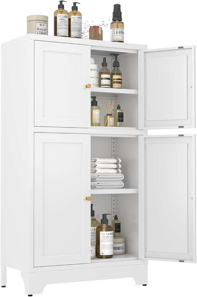 Metal Bathroom Storage Cabinet, Freestanding Pantry Floor Cabinet by Unknown