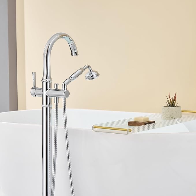 Free Standing Tub Faucet Chrome Tub Filler Freestanding Bathtub Faucets Brass - Image 6