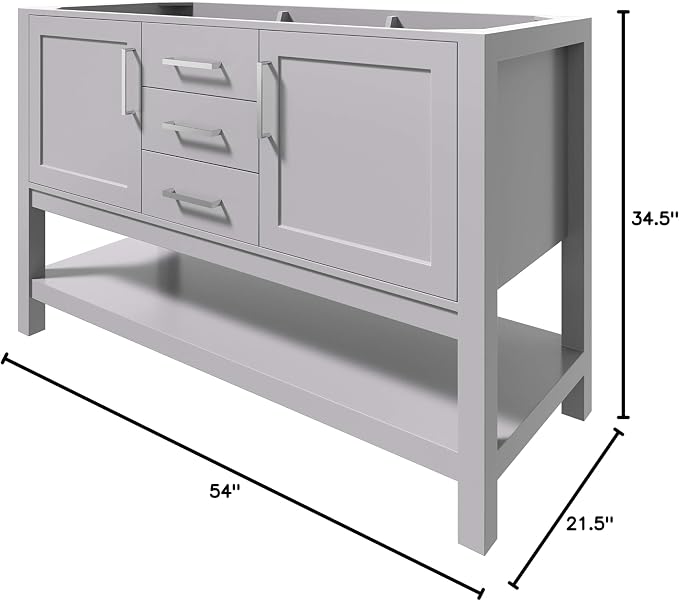 ARIEL 54" Grey Bathroom Vanity Base Cabinet, 2 Soft Closing Doors and 6 - Image 3