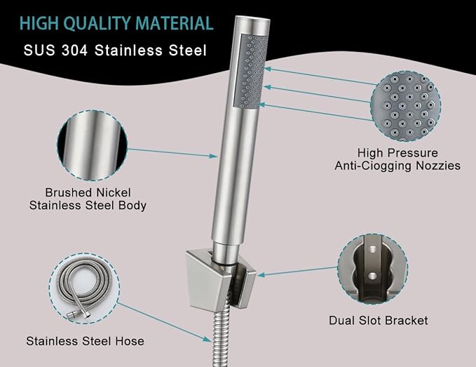 Handheld Shower Head with Hose, Hand Held Shower Wand Head with Long Hose - Image 2