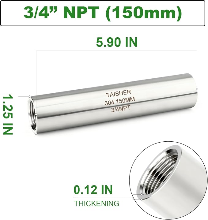 TAISHER 2PCS Stainless Steel Pipe Fittings, 3/4" NPT Female x 3/4" NPT Female - Image 2