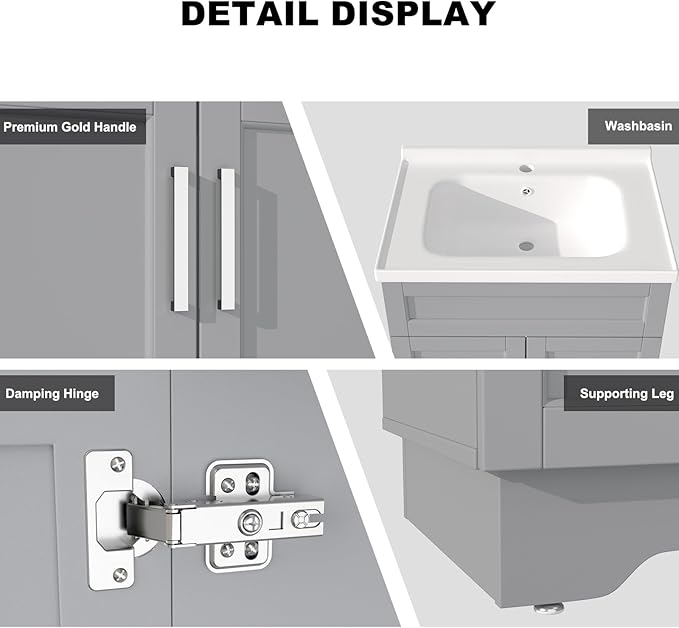 Bathroom Vanity with Ceramic Sink, Bathroom Vanity Cabinet with 2 Doors - Image 4