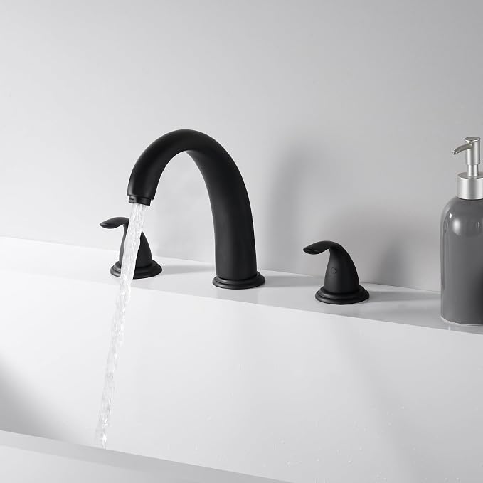 SUMERAIN Matte Black 3 Hole Deck Mounted Widespread Roman Tub Faucet Set - Image 2