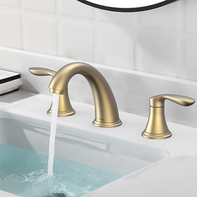 Bathroom Sink Faucet, Dual Handle Widespread Bathroom Faucet 3-Hole Design - Image 2