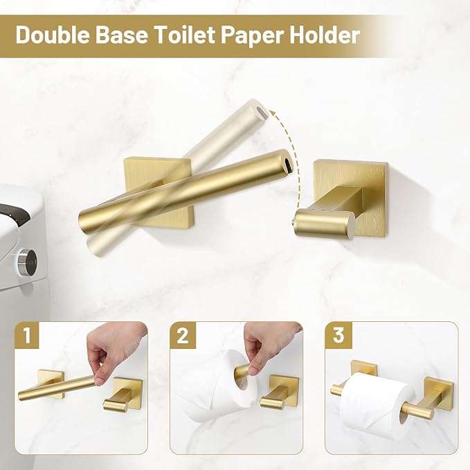 TURS Brushed Gold 5 Piece Bathroom Hardware Accessories Set, SUS304 Stainless - Image 4