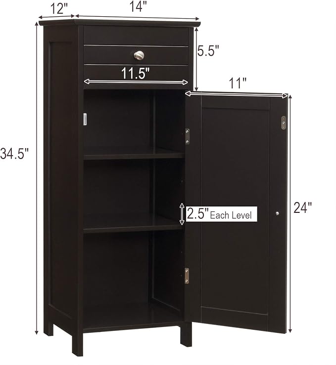 DORTALA Bathroom Floor Cabinet, Free-Standing Wooden Floor Storage Cabinet - Image 3
