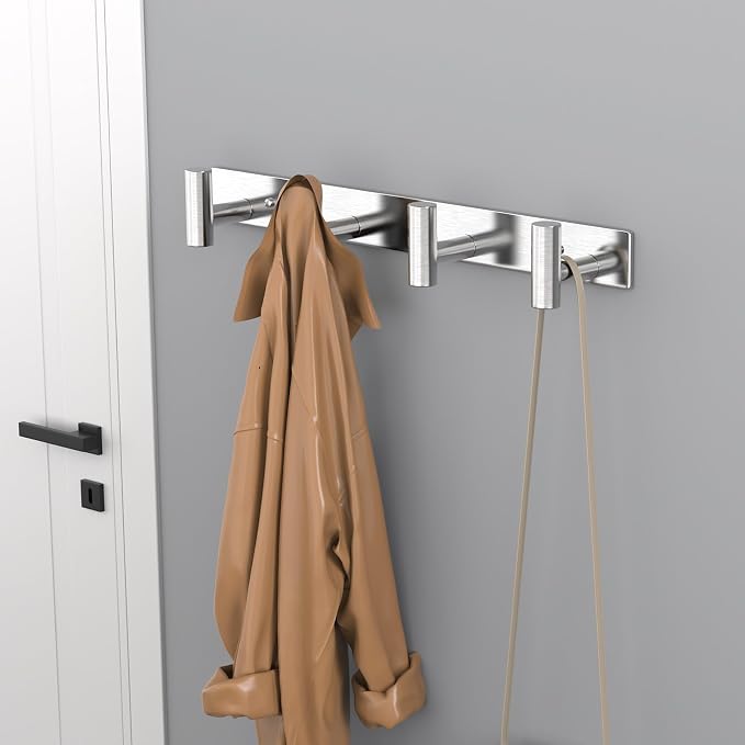 HUFEEOH 2 Pack Coat Rack Wall Mount, Stainless Steel T Shaped 4 Hooks Coat Hooks - Image 3
