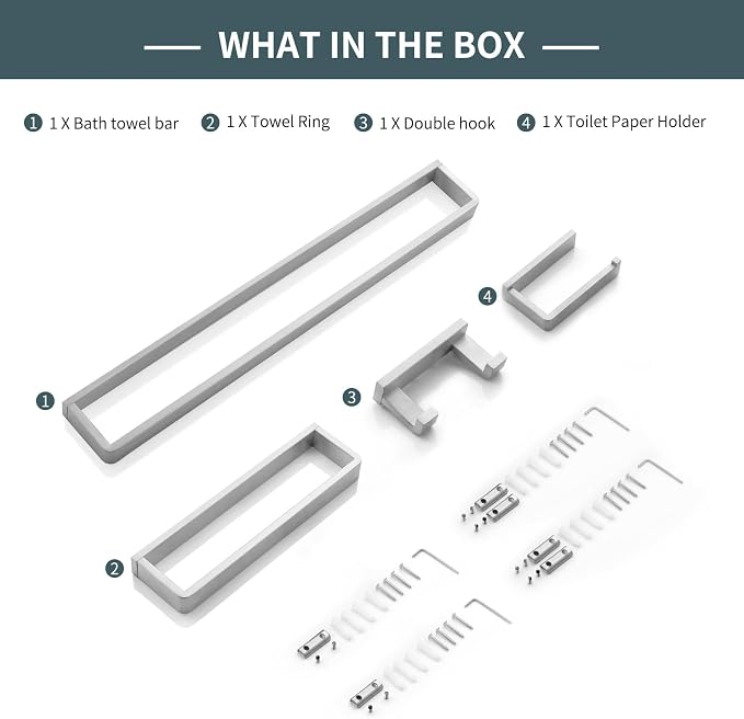 YACVCL 4-Piece Bathroom Hardware Set Brushed Nickel Towel Bar Set Premium - Image 7