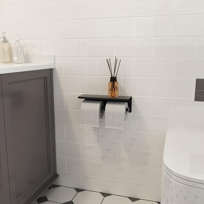 BGL Toilet Paper Holder with Shelf Matte Black, 304 Stainless Steel Wall Mount - Image 2