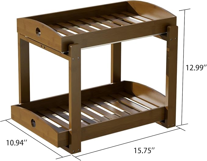 Bamboo Wood Under Sink Organizer 1 Pack, Pull Out Cabinet Organizer 2 Tier - Image 3