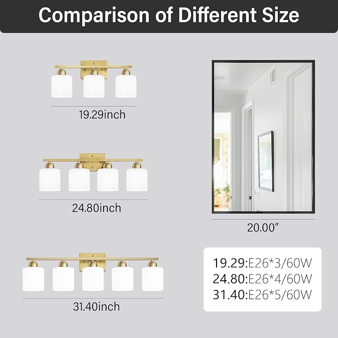 3 Light Gold Bathroom Light Fixtures, Modern Bathroom Vanity Lights - Image 5