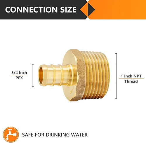 100-Pack HeSun PEX Fittings, 3/4" PEX x 1" Male NPT, Brass Crimp Male Adapter - Image 2