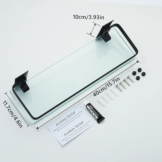 AIJALY 2 Pack Bathroom Glass Shelf, Aluminum Tempered Glass 0.34in Extra Thick - Image 3