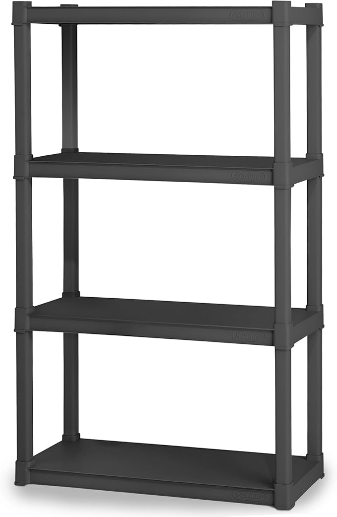 Sterilite 4-Shelf Plastic Storage Rack, Heavy Duty Shelving Unit by Sterilite