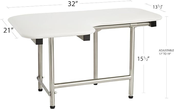 32" x 22.5" White Padded Wall Mount Folding Right-Handed Transfer Bench Shower - Image 2