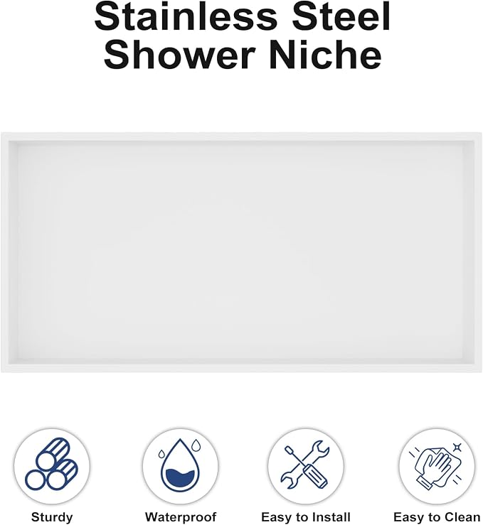 Achelous Stainless Steel Insert Shower Niche 24" X 12" NO Tile Needed, Bathroom - Image 6