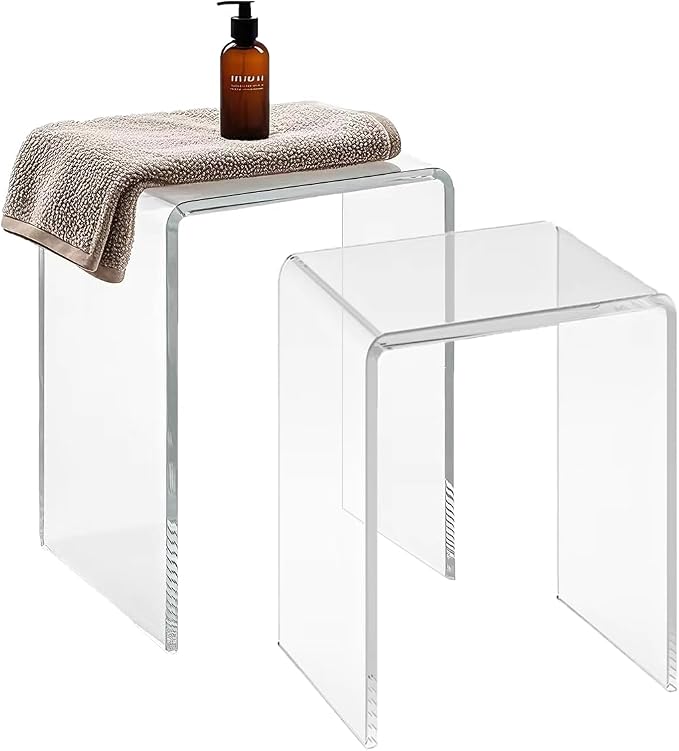 Acrylic 17.7" H Small Stool for Adults, a Set of 2, Acrylic Shower Bench Stool by GETCK