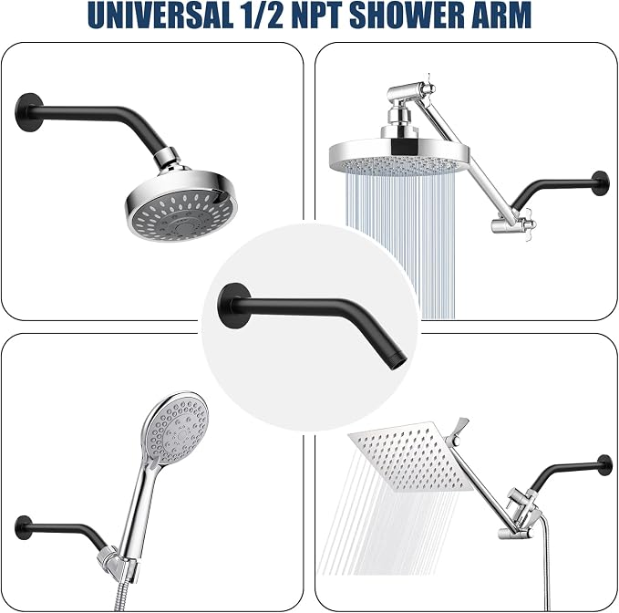 Shower Arm with Flange, 10 Inch Matte Black Shower Pipe, Wall Mount Replacement - Image 5