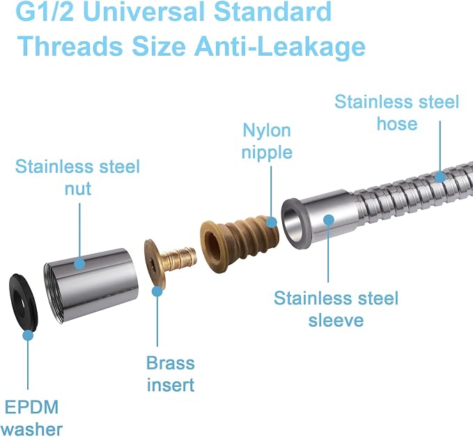 OFFO Shower Hose High Flow 0.43” Large Bore, 120 in Kink Free Stainless Steel - Image 5