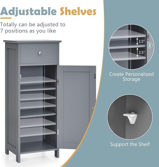 COSTWAY Bathroom Storage Cabinet, Single Door Floor Cabinet - Image 4