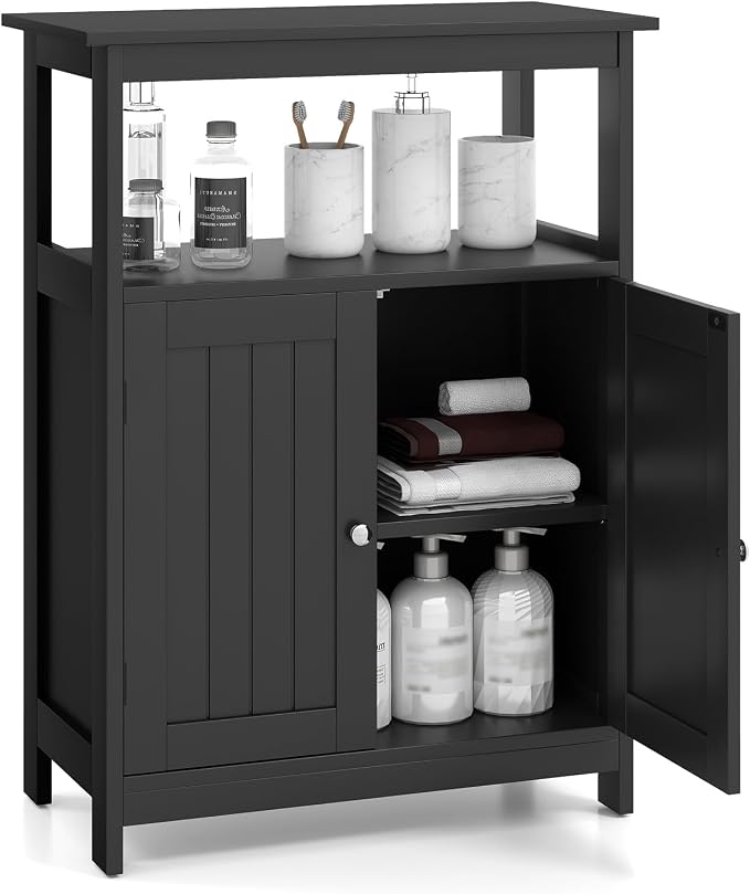 COSTWAY Bathroom Floor Storage Cabinet, Modern Wooden Freestanding Storage by COSTWAY