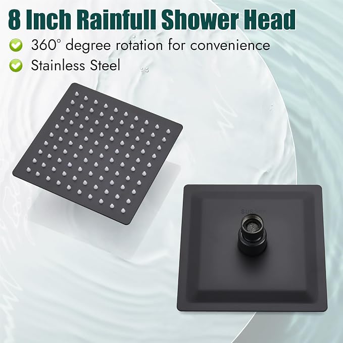 Heyalan 8 Inch Shower Head and Handle Set Square Shower Faucet Set Bathroom - Image 4