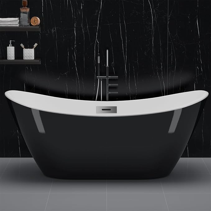 59" Deep Soaking Bathtub, Non-Slip Acrylic Tub by Garvee