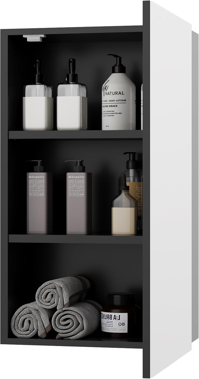 eclife 24" Bathroom Medicine Cabinet W/Mirror, Single Door Bathroom Black Wall - Image 8
