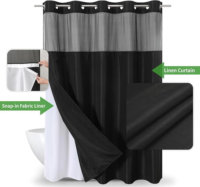 Extra Long No Hooks Needed Linen Textured Shower Curtain - Image 2