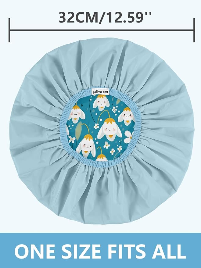 Years Calm Shower Caps For Women Reusable Waterproof，Pattern And Solid Color - Image 3