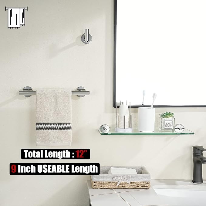 JQK Chrome Towel Bar, 12 Inch 304 Stainless Steel Thicken 0.8mm Towel Rack - Image 3