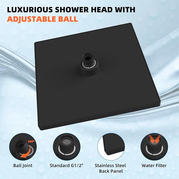 Hibbent Thickness Metal Rain Shower Head, 12 Inch High Pressure Shower Heads - Image 2