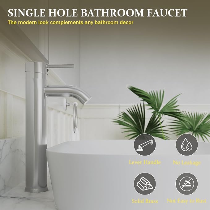 Chrome Bathroom Faucets, Vessel Sink Faucet Single Hole Single Handle Modern - Image 3