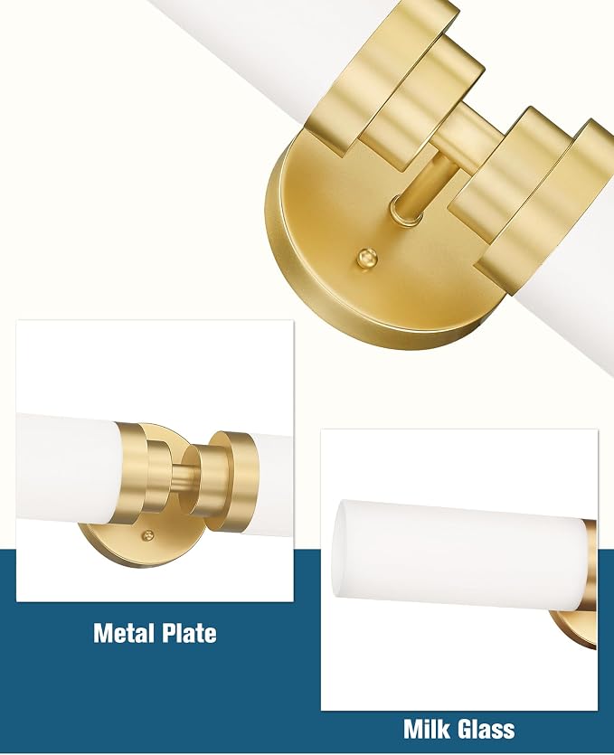 Emak 22 Inch Gold Bathroom Light Fixtures Over Mirror, 2 Light Bathroom Vanity - Image 3
